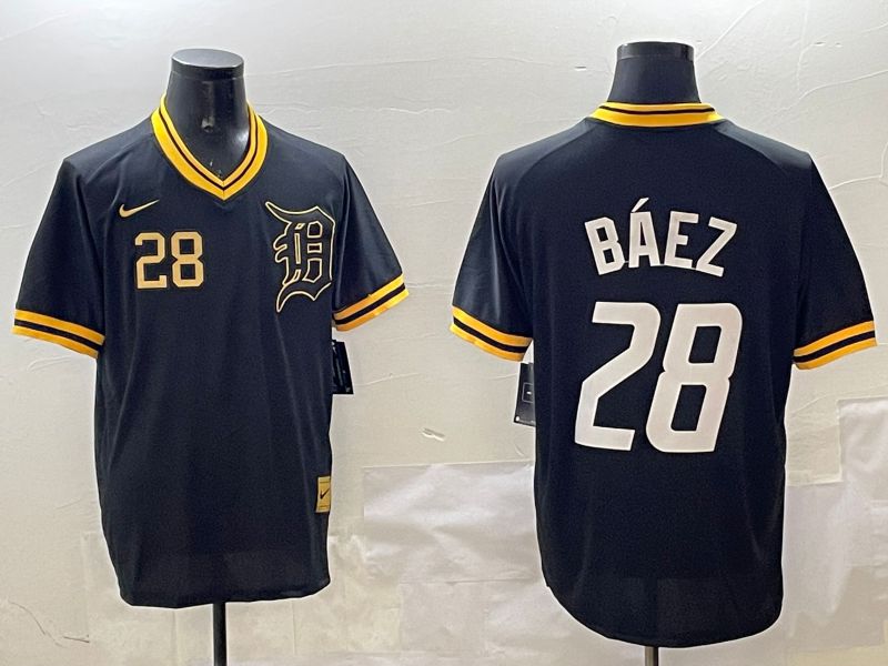 Men Detroit Tigers 28 Baez Black Gold Game 2025 Nike MLB Jersey style 3